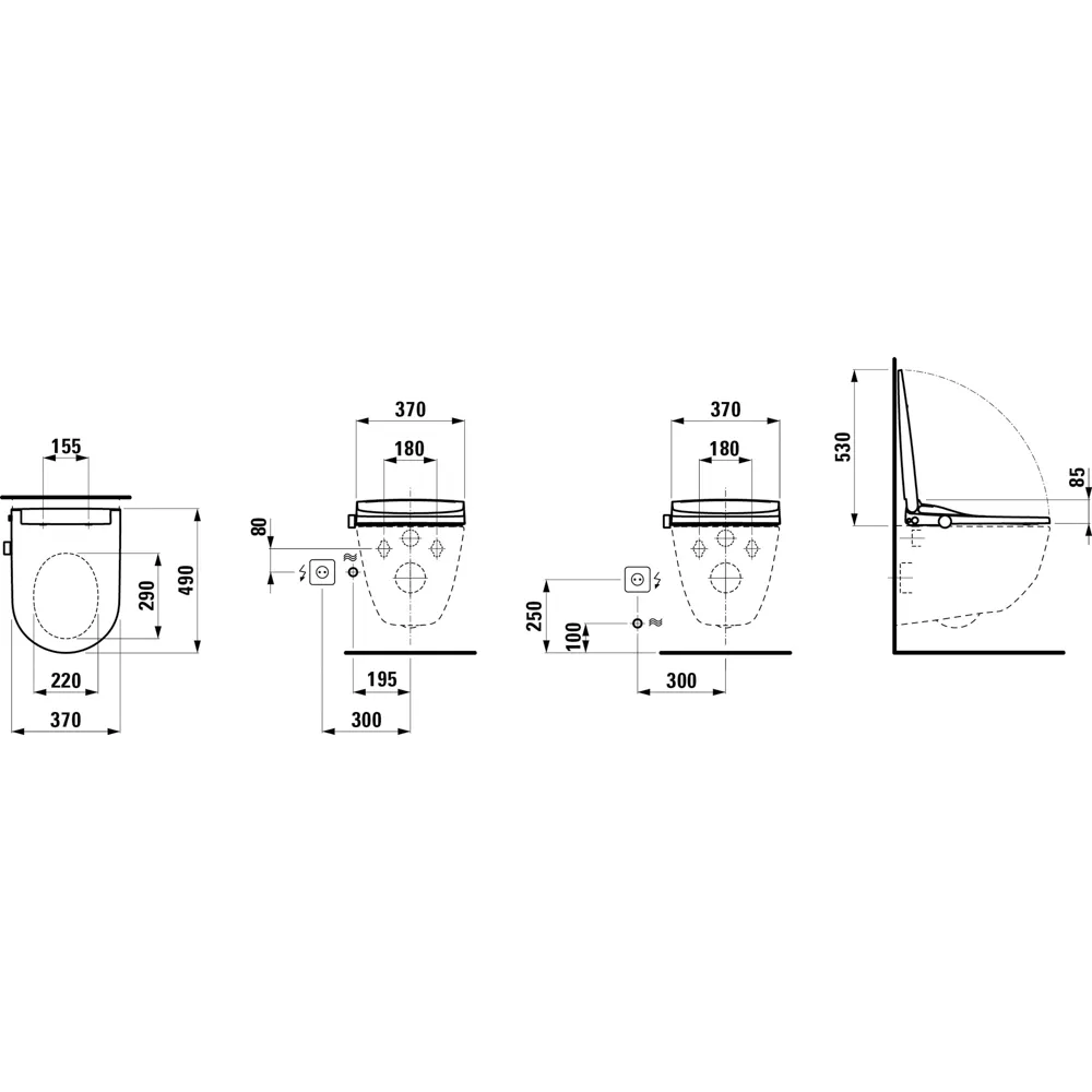 Dusch/WC Aufsatz CLEANET SIT zum Nachrüsten mit seitlichen Anschlüssen mit Fernbedeinung, Fön & Sitzheizung, Netzbetrieb (220-230 V), Leistung 1650 W, Soft-Close, Deckel und Sitz abnehmbar