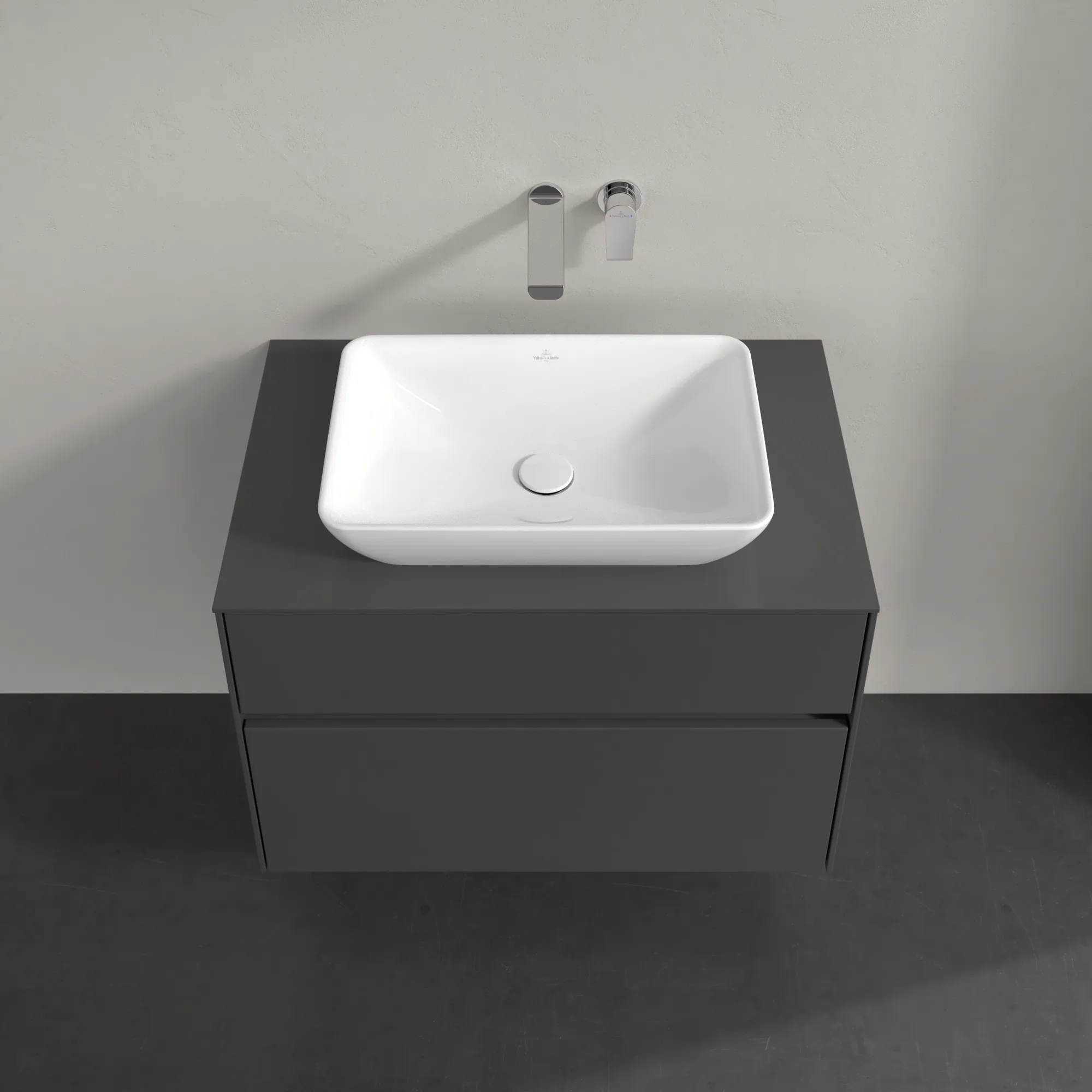 Villeroy & Boch Waschbeckenunterschrank Collaro C10800, Eckig Glossy Grey, 800x548x500mm, 39kg, Wandmontage, 2 Auszüge mit SoftClosing, 1 Waschbecken mittig Villeroy & Boch Waschbeckenunterschrank Collaro C10800, Eckig Glossy Grey, 800x548x500mm, 39kg, Wandmontage, 2 Auszüge mit SoftClosing, 1 Waschbecken mittig