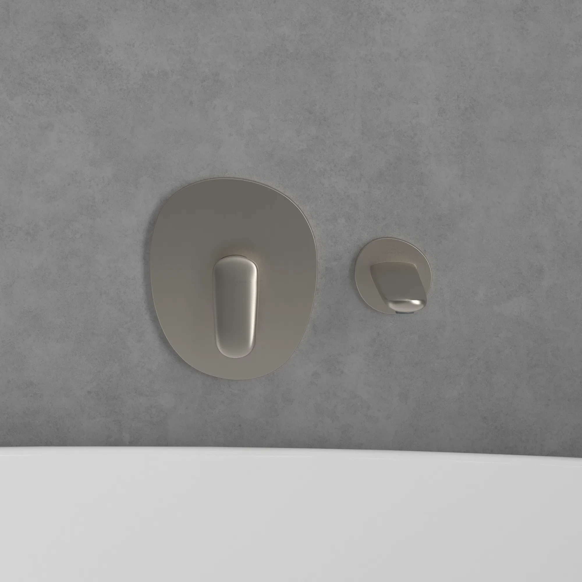 Villeroy & Boch Badewannenauslauf Antao, Brushed Nickel Matt, 84 x 85 x 223 mm, Wandmontage, SmartPressure Technologie