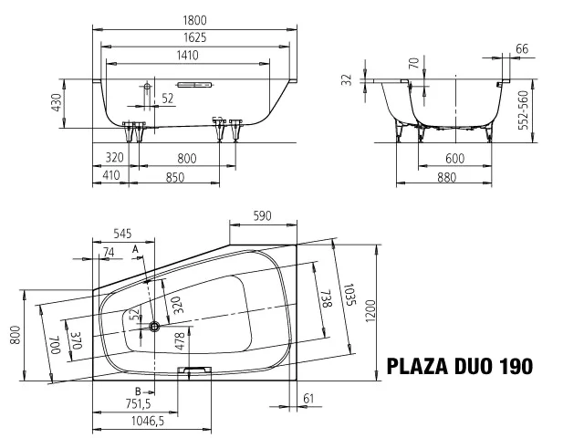 Kaldewei PLAZA DUO RECHTS Badewanne, 1800x1200 mm, bahamabeige