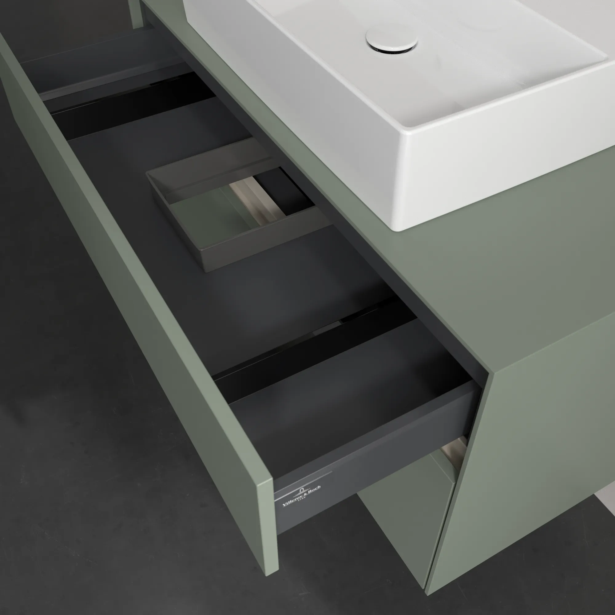Villeroy & Boch Waschtischunterschrank „Collaro“ 1000 × 548 × 500 mm Soft Green, mit Beleuchtung, für Becken mittig