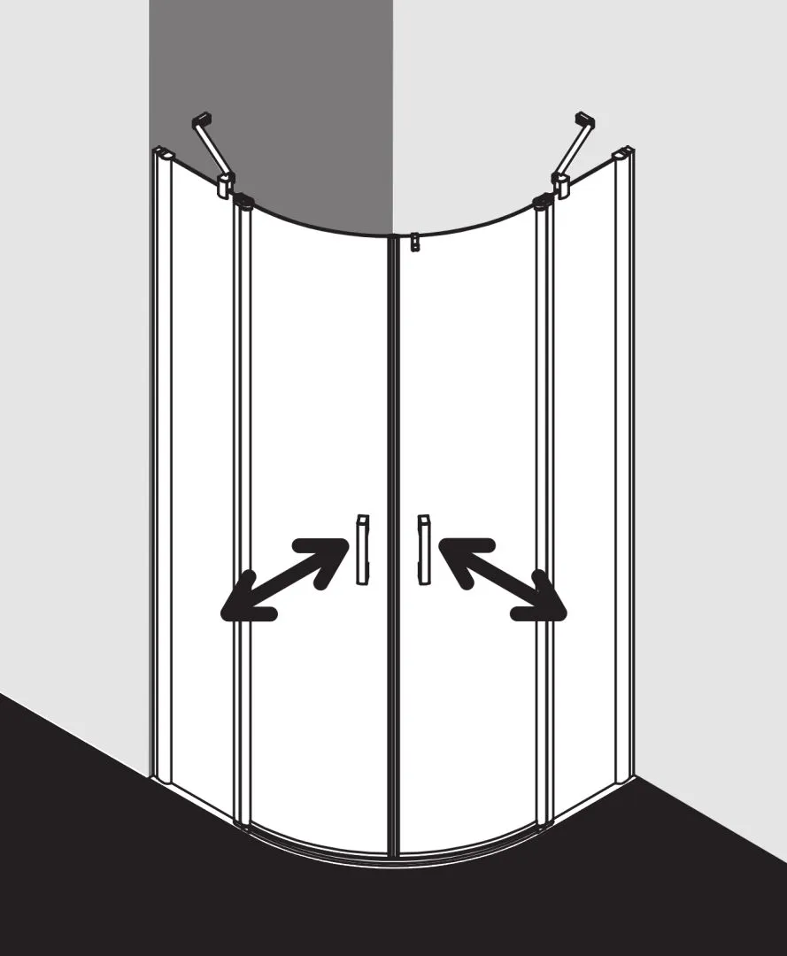 Kermi Duschdesign Viertelkreis-Duschkabine mit Pendeltüren mit Festfeldern „PEGA“ Glas Klar, Profile Silber Hochglanz, BV: 865 - 890 mm GAK: 850 - 875 mm WE: 875 - 900 mm H: 2000 mm Kermi Duschdesign Viertelkreis-Duschkabine mit Pendeltüren mit Festfeldern „PEGA“ Glas Klar, Profile Silber Hochglanz, BV: 865 - 890 mm GAK: 850 - 875 mm WE: 875 - 900 mm H: 2000 mm