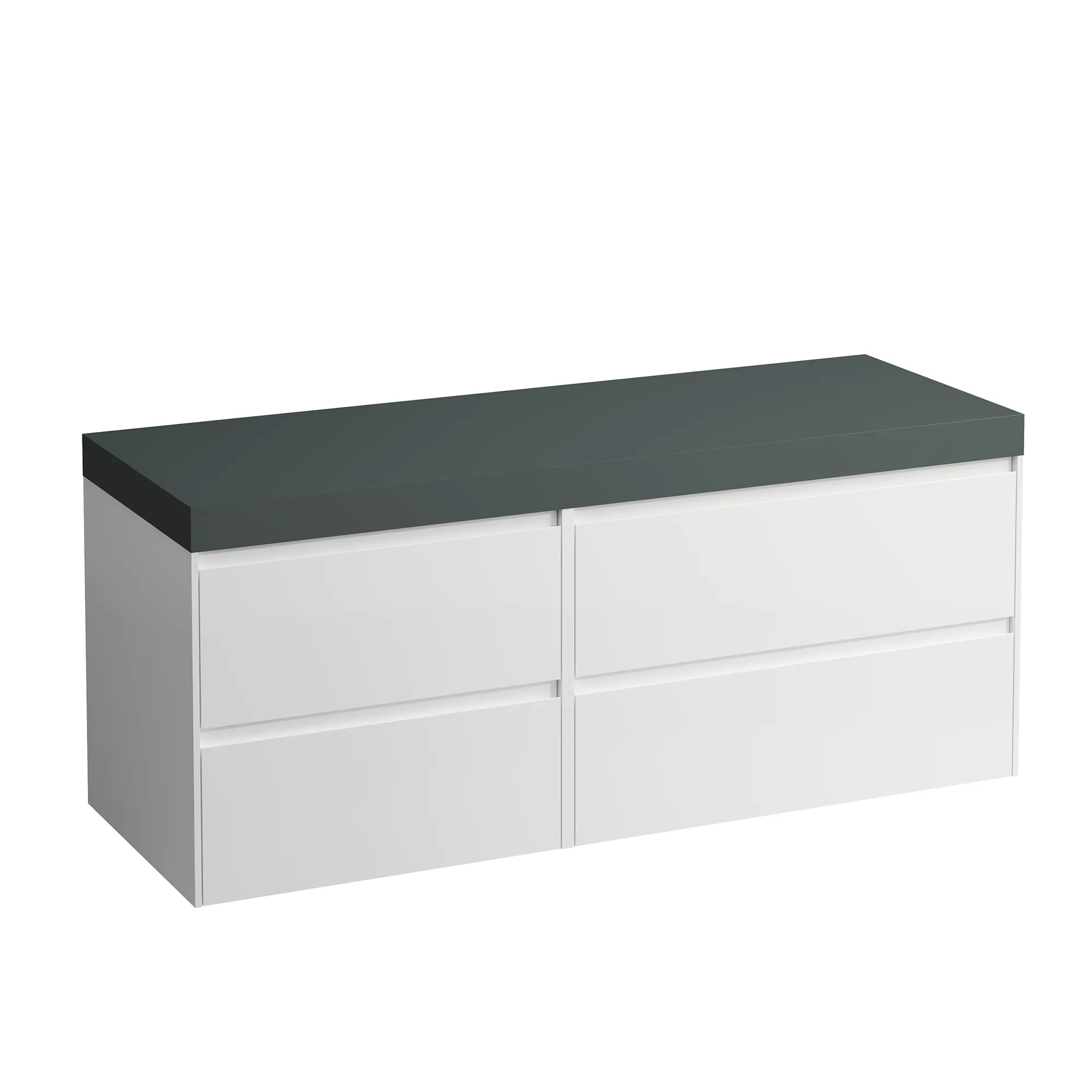 Waschtischunterbau+Waschtischplatte (MODULAR SYSTEM) LANI 495x1370x580 ohne Ausschnitt Abdeckplatte 65 mm (Farbe: .266 verkehrsgrau), mit 4 Schubladen (800 mm rechts + 600 mm links) integrierter Griffleiste Vollauszug und Soft-Close weiß matt