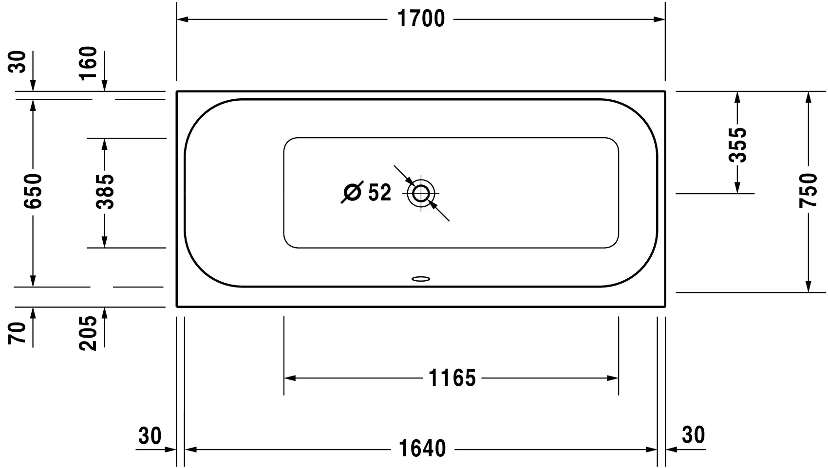 Duravit Badewanne „Happy D.2“ rechteck 170 × 75 cm