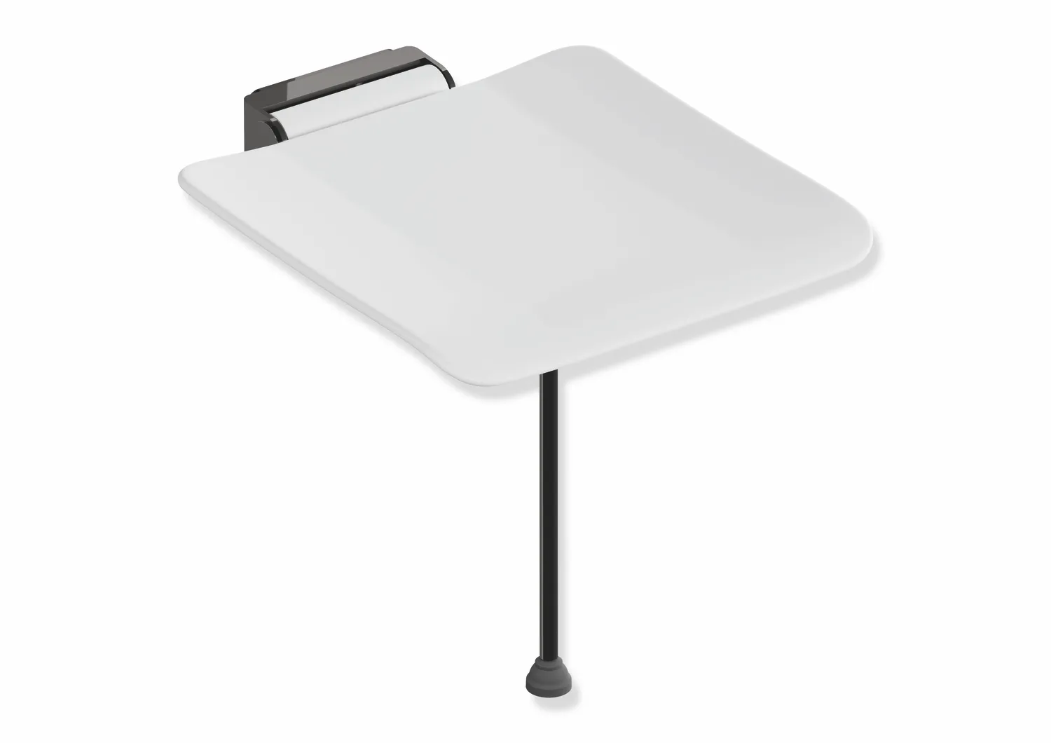 Klappsitz des Systems 900, Wandkonsole aus Edelstahl, PVD, Sitzfläche aus strukturiertem Kunststoff, weiß, Sitzfläche 450 mm breit, 450 mm tief, mit