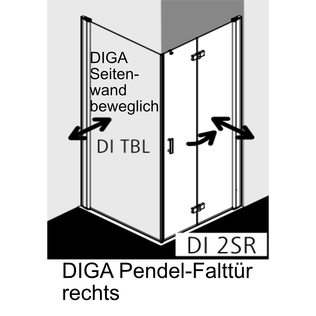 Kermi Pendel-Falttür links „Diga“ Glas Klar, Falttür BV: 680 - 700 mm GAK: 665 - 685 mm WE: 690 - 710 mm H: 1850 mm