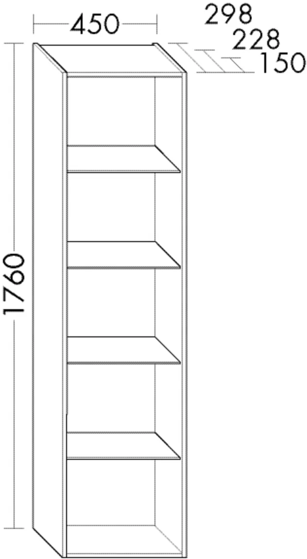 Hochschrank, 4 Glaseinlegeböden, Tiefe: 298 mm, Breite: 450 mm, Höhe: 1760 mm