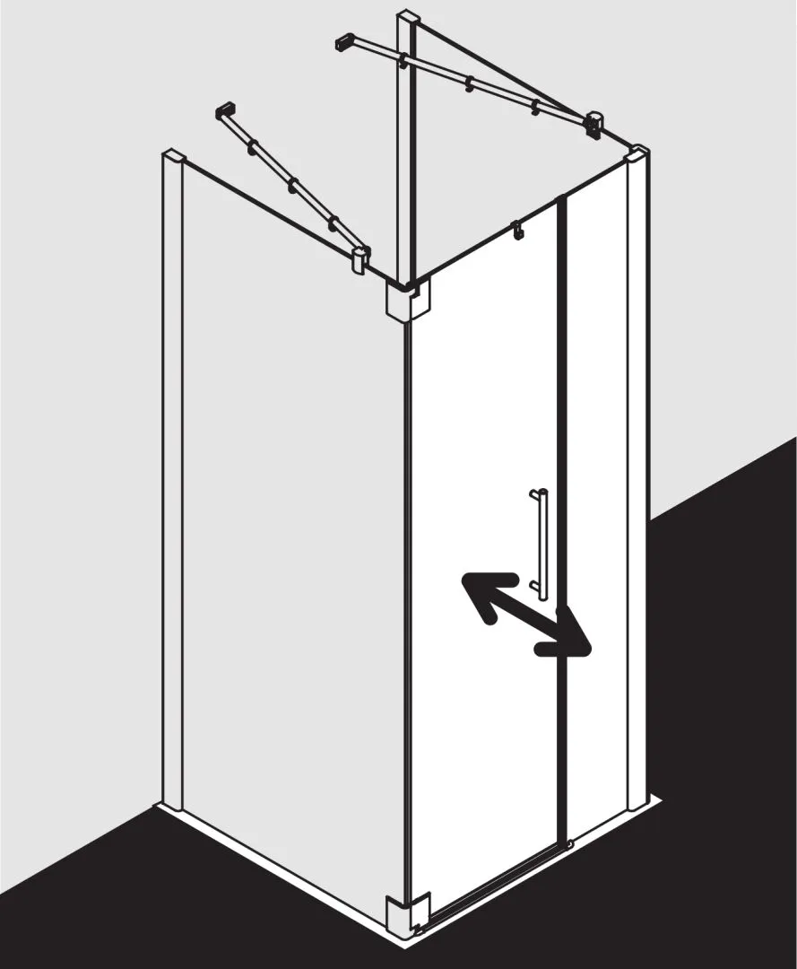 PASA XP PX1FR Pendeltür 1-flügelig und Festfeld rechts, für Ecke, Höhe 1850 mm, Wanneneinbaumaß 880-910 mm, Breitenverstellmaß 870-900 mm, Glasaußenkante 855-885 mm, Farbe Silber Mattglanz, Glas ESG Klar