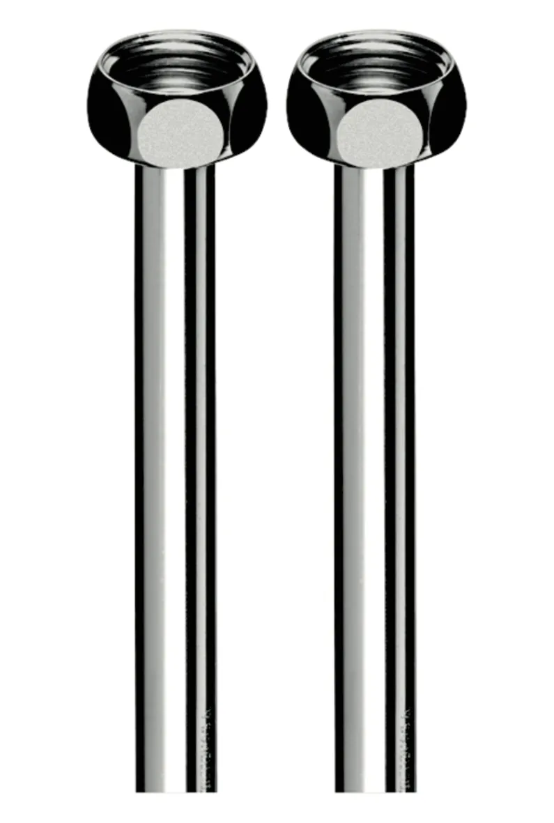 Kupferrohr-Anschluss-Set Ø 12 mm, 2 Kupferrohre, einerseits mit Bördel und G 1/2 Überwurfmutter inkl. Dichtring, andererseits glatt, 500 mm, chrom