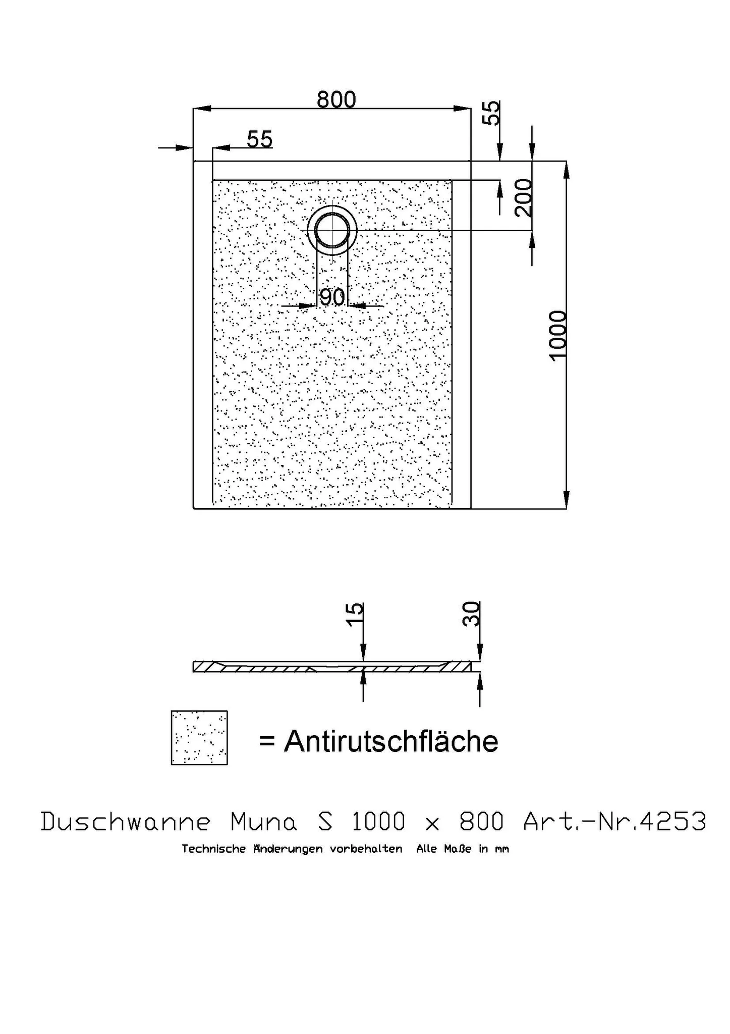 Hoesch Muna S Duschwanne Mineralguss Solique, Schiefergrau, 1000x800x30mm