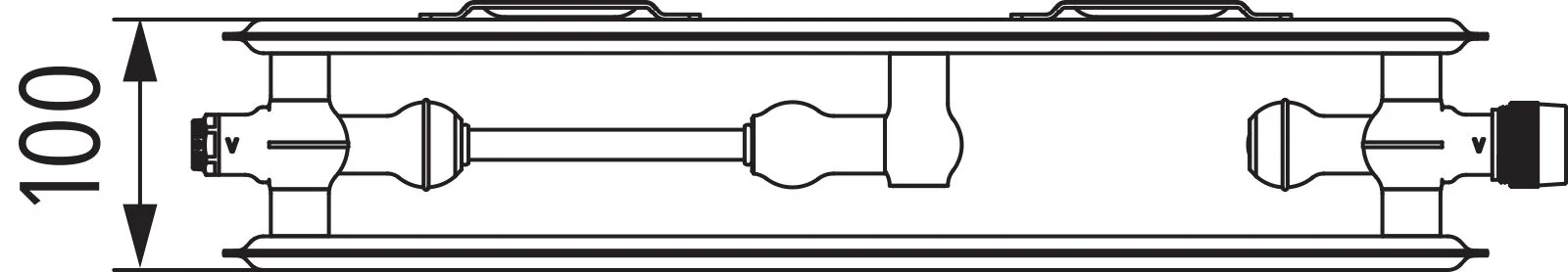 Flachheizkörper therm-x2 Profil-Vmulti Hygiene Typ 20, HxLxT: 300x1000x100 mm, Farbe: Weiß RAL 9016 seidenglanz, 10 bar, Abdeckung: ohne, Wärmeleistung 75/65-20: 582 Watt, Bohrkonsole