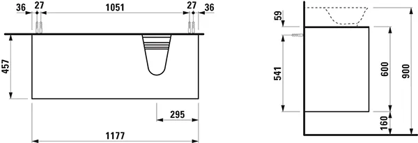 Laufen Waschtischunterbau „THE NEW CLASSIC“ 1177 × 600 × 457 mm Verkehrsgrau, rechts