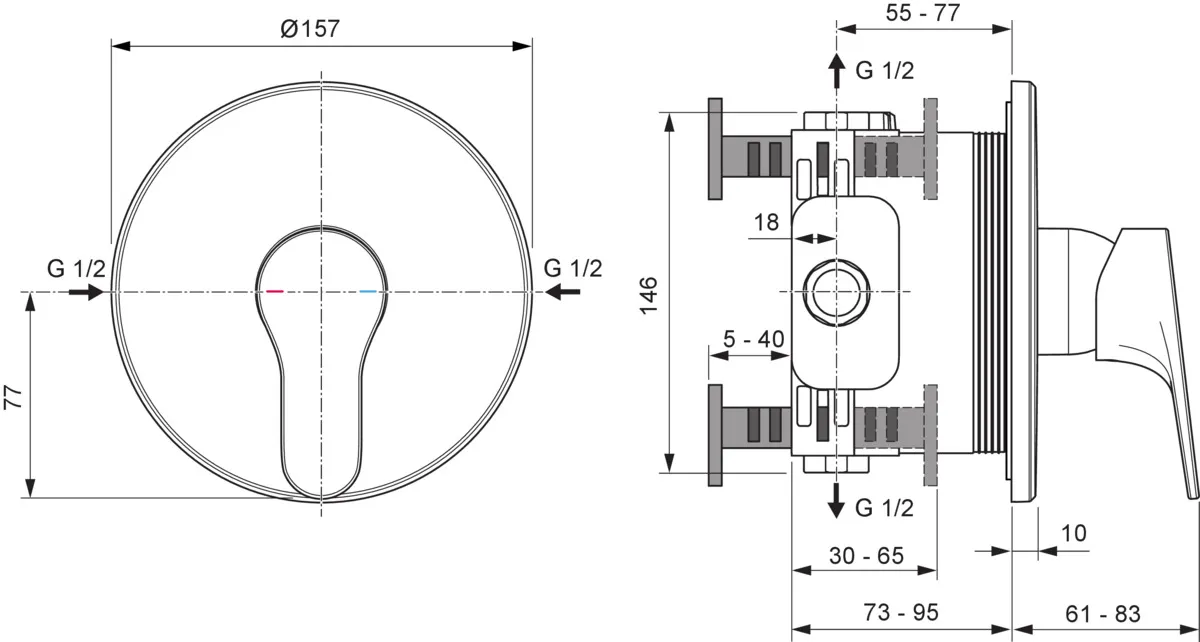 Ideal Standard Cerabase Unterputz-Brausearmatur Chrom, Durchmesser 163 mm