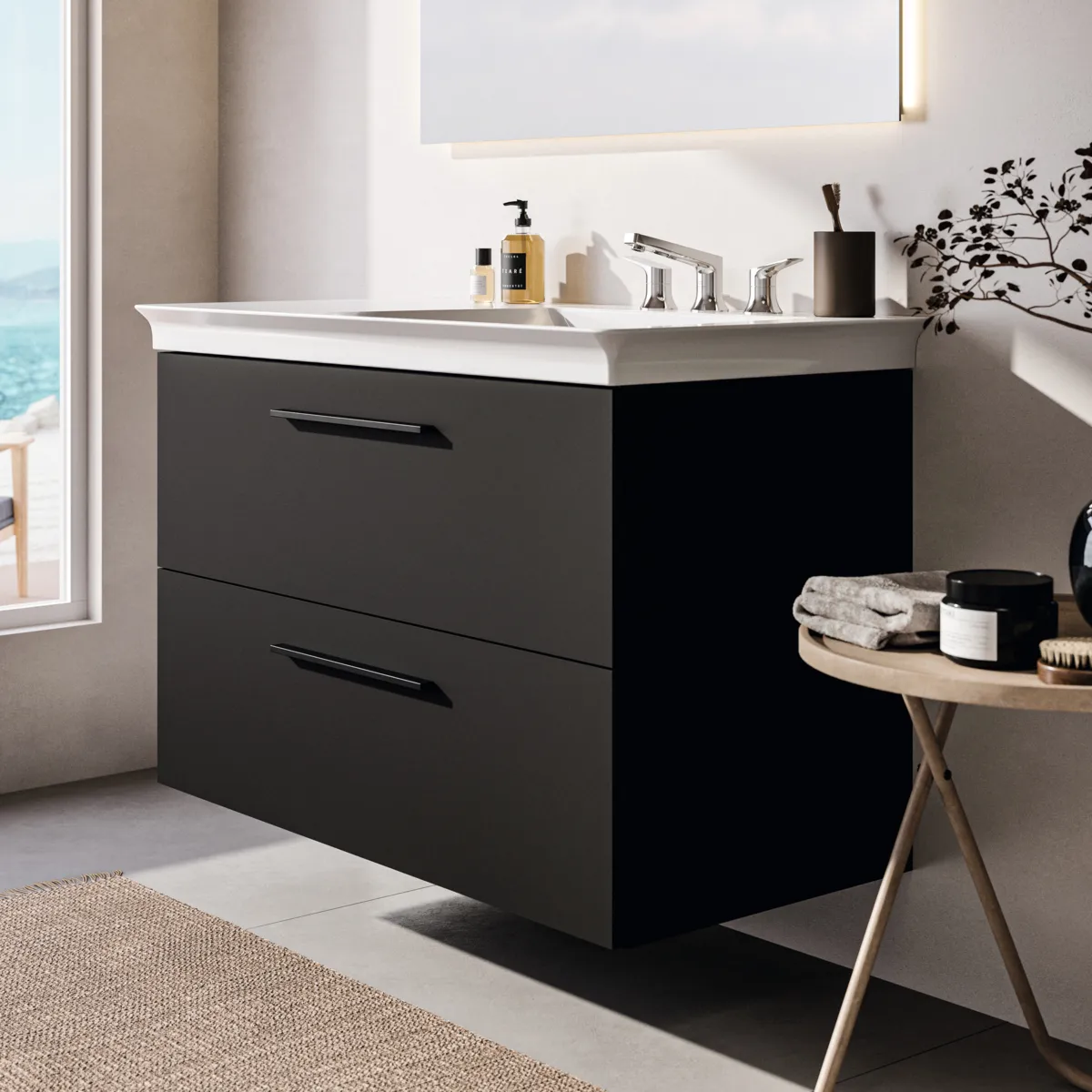 Ideal Standard Möbelwaschtischunterschrank i.life B 2 Auszüge Siphon rechts Quarzgrau matt Ideal Standard Möbelwaschtischunterschrank i.life B 2 Auszüge Siphon rechts Quarzgrau matt