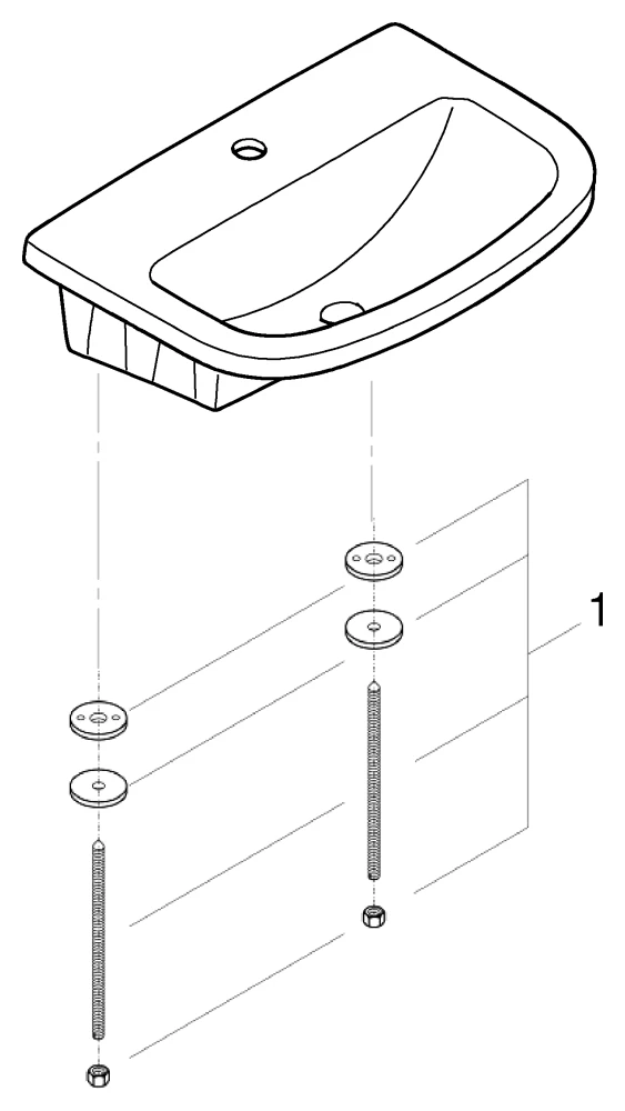 Einbauwaschtisch Bau Keramik 39422, 560 x 400 mm, Einbau von oben, 1 Hahnloch, mit Überlauf, aus Sanitärkeramik, alpinweiß