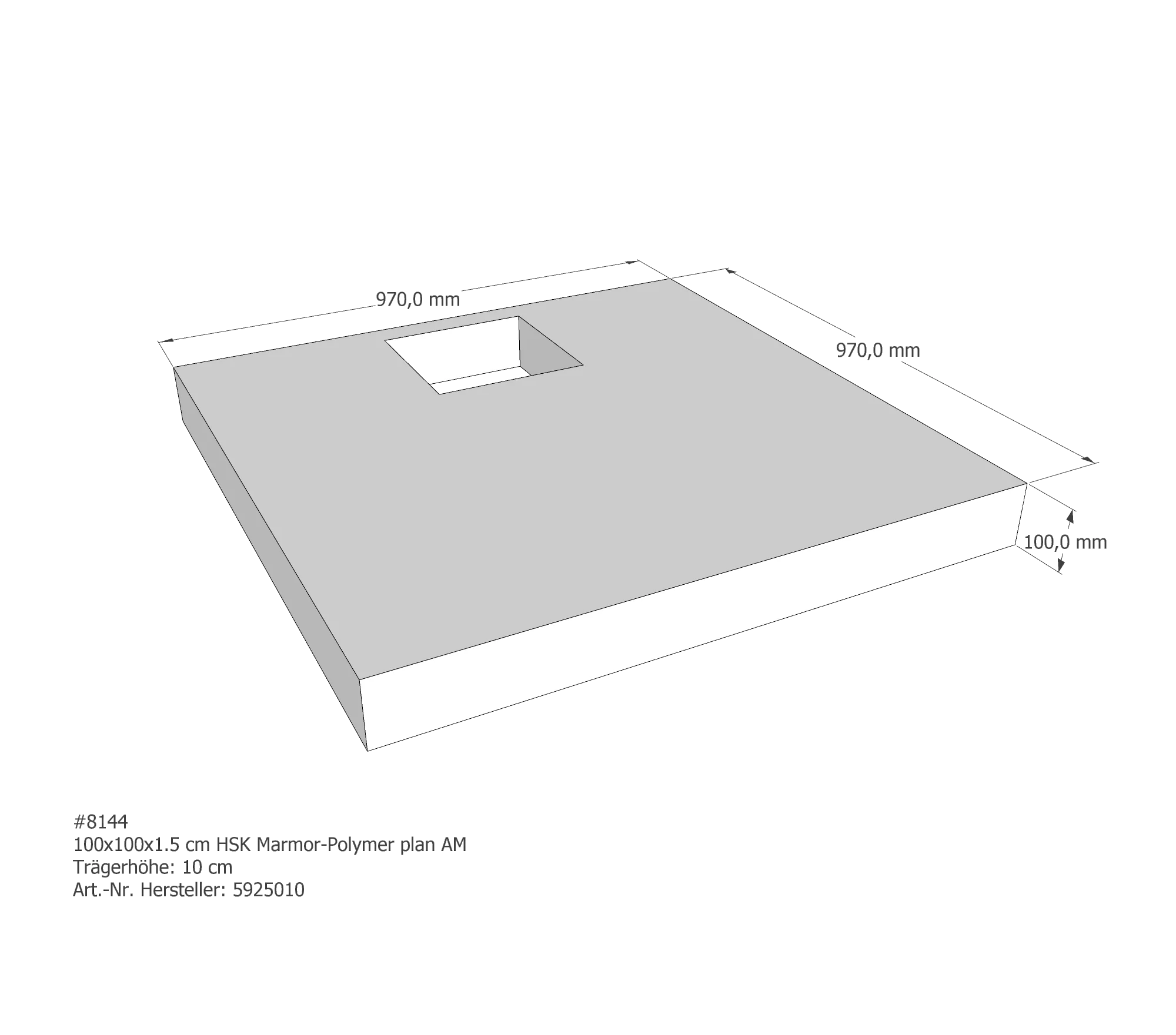 Duschwannenträger passend für HSK Marmor-Polymer plan 100 × 100 × 1,5 cm
