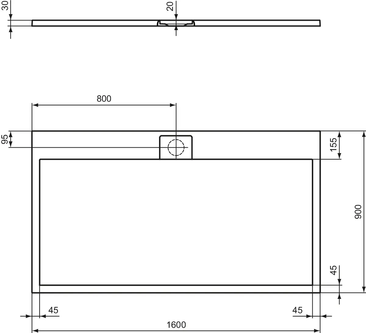 Ideal Standard Duschwanne „UltraFlatSi.life“ 90 × 160 cm in Carraraweiß