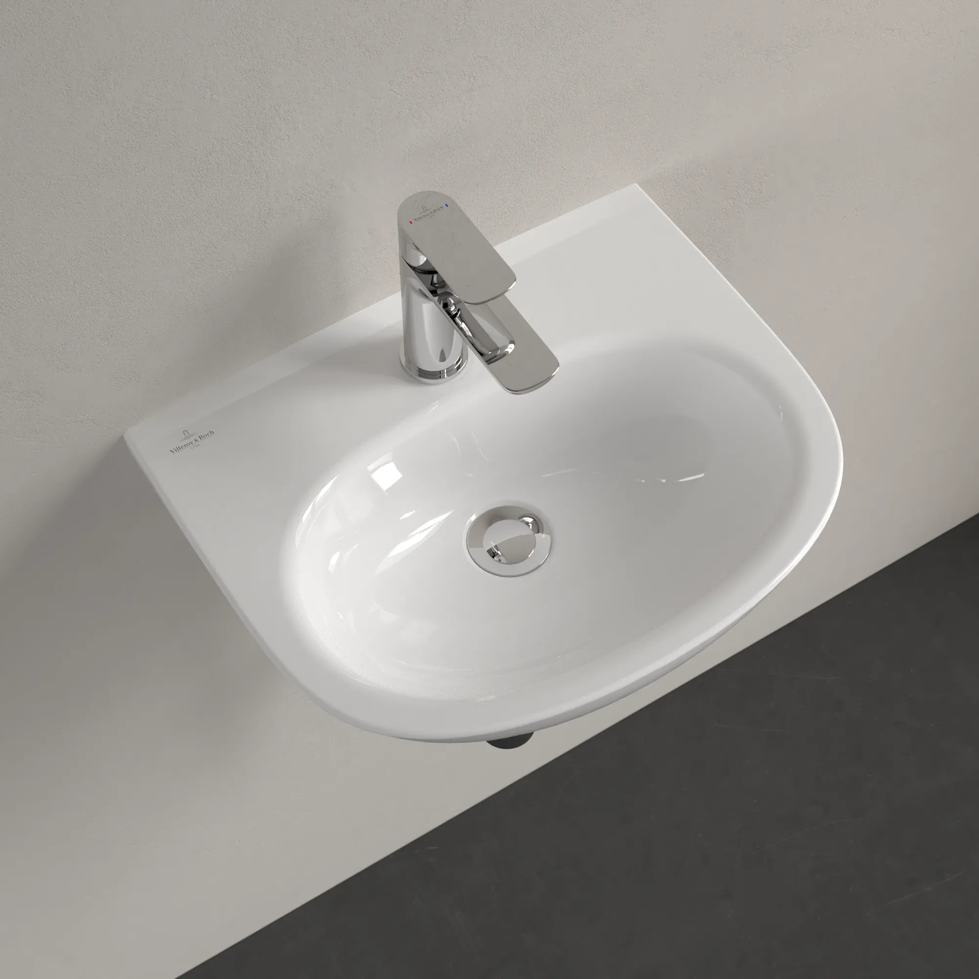 Villeroy & Boch Handwaschbecken „O.novo“ 450 × 360 × 160 mm, für Becken mittig, Hahnlochposition mittig in Weiß Alpin