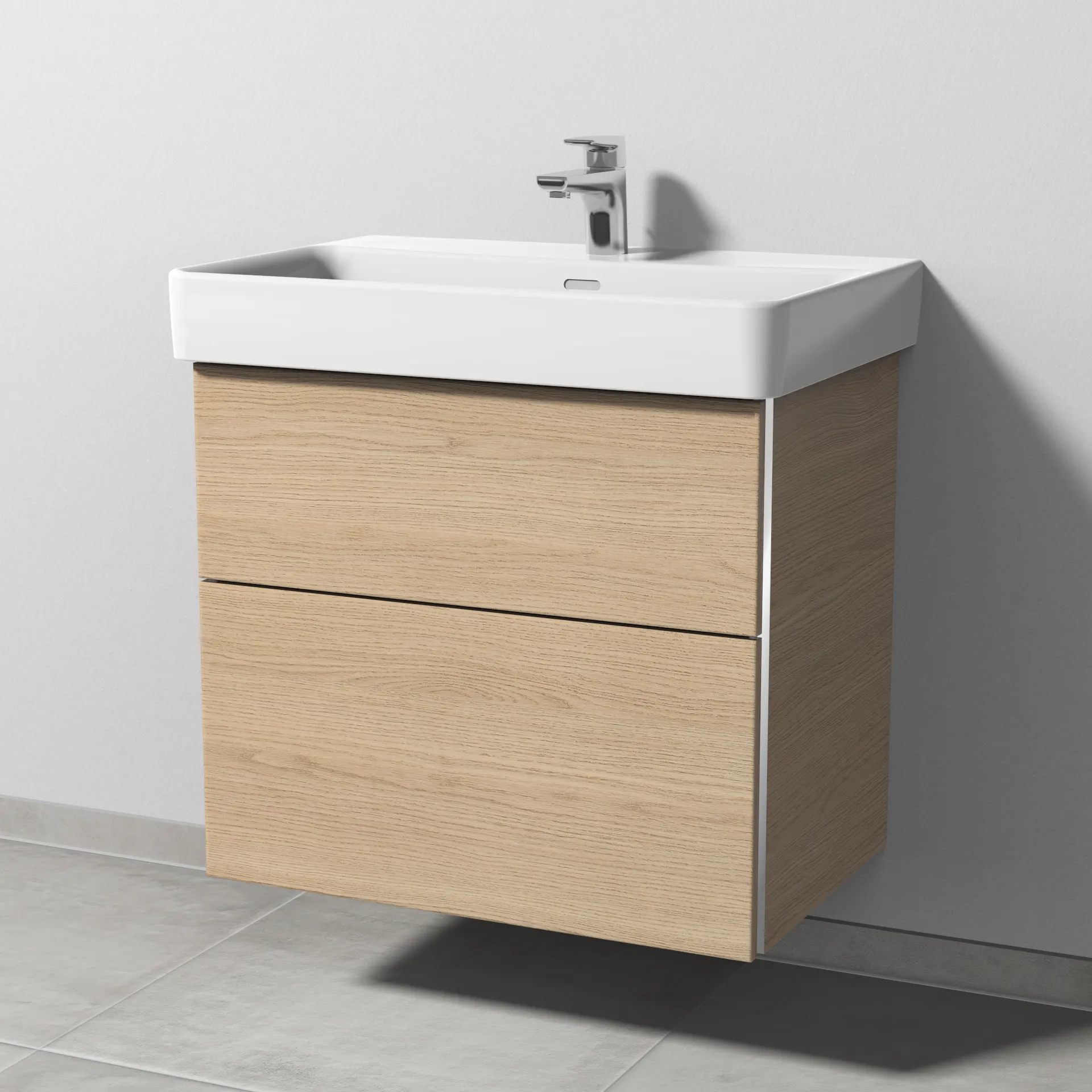 Sanipa Waschtischunterschrank „3way“ passend zu Keramik-Waschtische Pro S von Laufen 650 × 593 × 437 mm in Eiche Nordic, Becken mittig