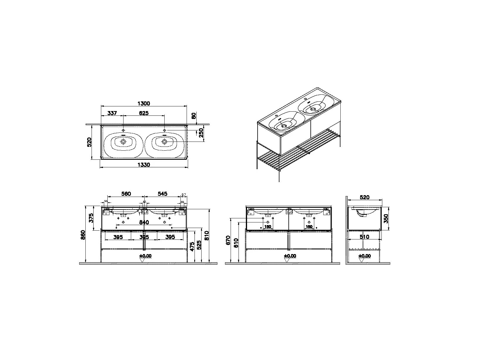 VitrA Equal Set Doppelwaschtisch 130 cm Steingrau/Ulme VitrA Equal Set Doppelwaschtisch 130 cm Steingrau/Ulme