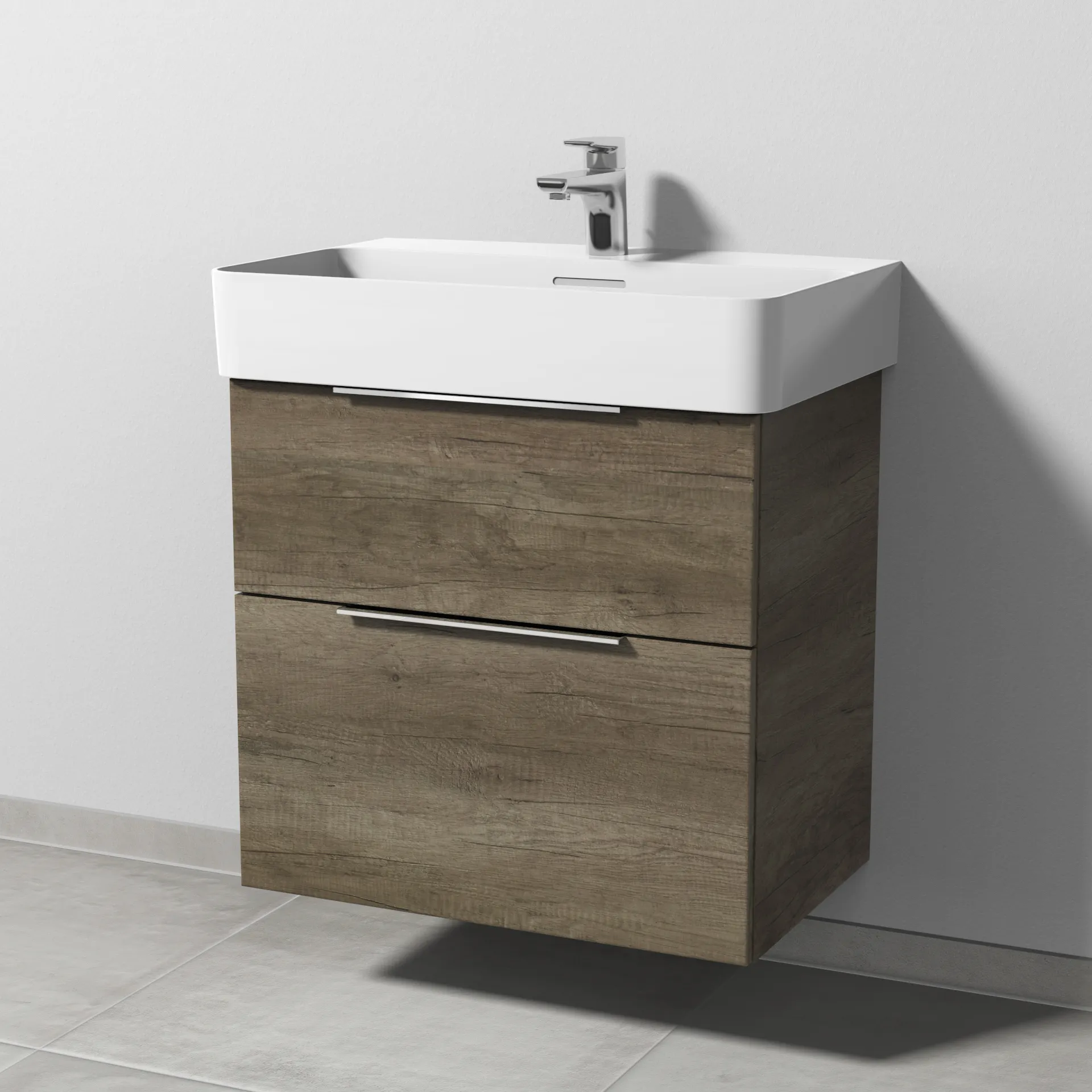 Sanipa Waschtischunterschrank „3way“ passend zu Keramik-Waschtische VAL von Laufen 610 × 588 × 397 mm in Eiche Nebraska