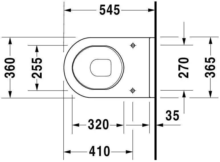 Wand-Tiefspül-WC „Starck 3 Comfort“ 36,5 × 42 × 54,5 cm, Befestigung sichtbar, mit Spülrand