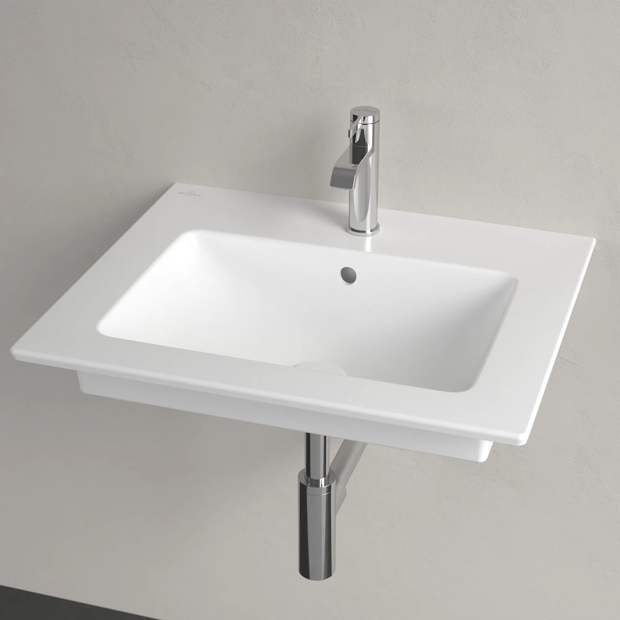 Villeroy & Boch Venticello Waschbecken 4124G6, 600x500x165mm, Stone White CeramicPlus, Wandmontage mit Überlauf, matt, Sanitärkeramik