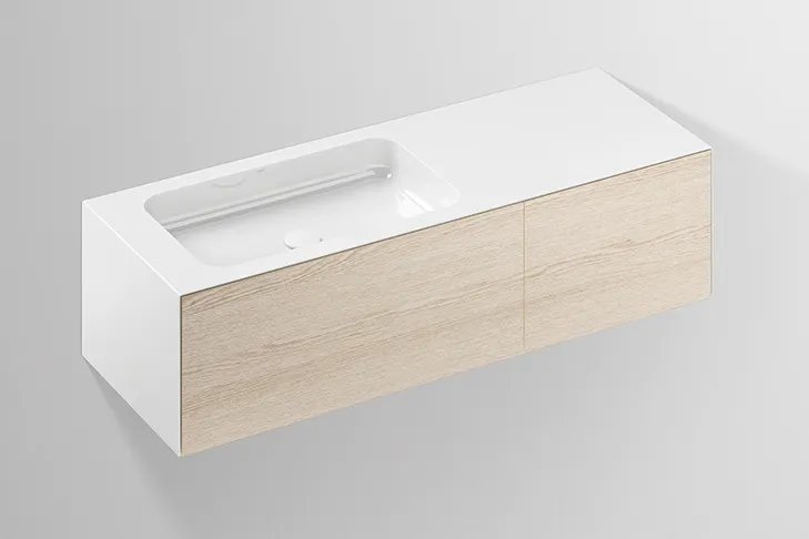 Alape Waschplatz „FO-Serie“ 1254 × 350 mm, ohne Hahnlochbohrung, links