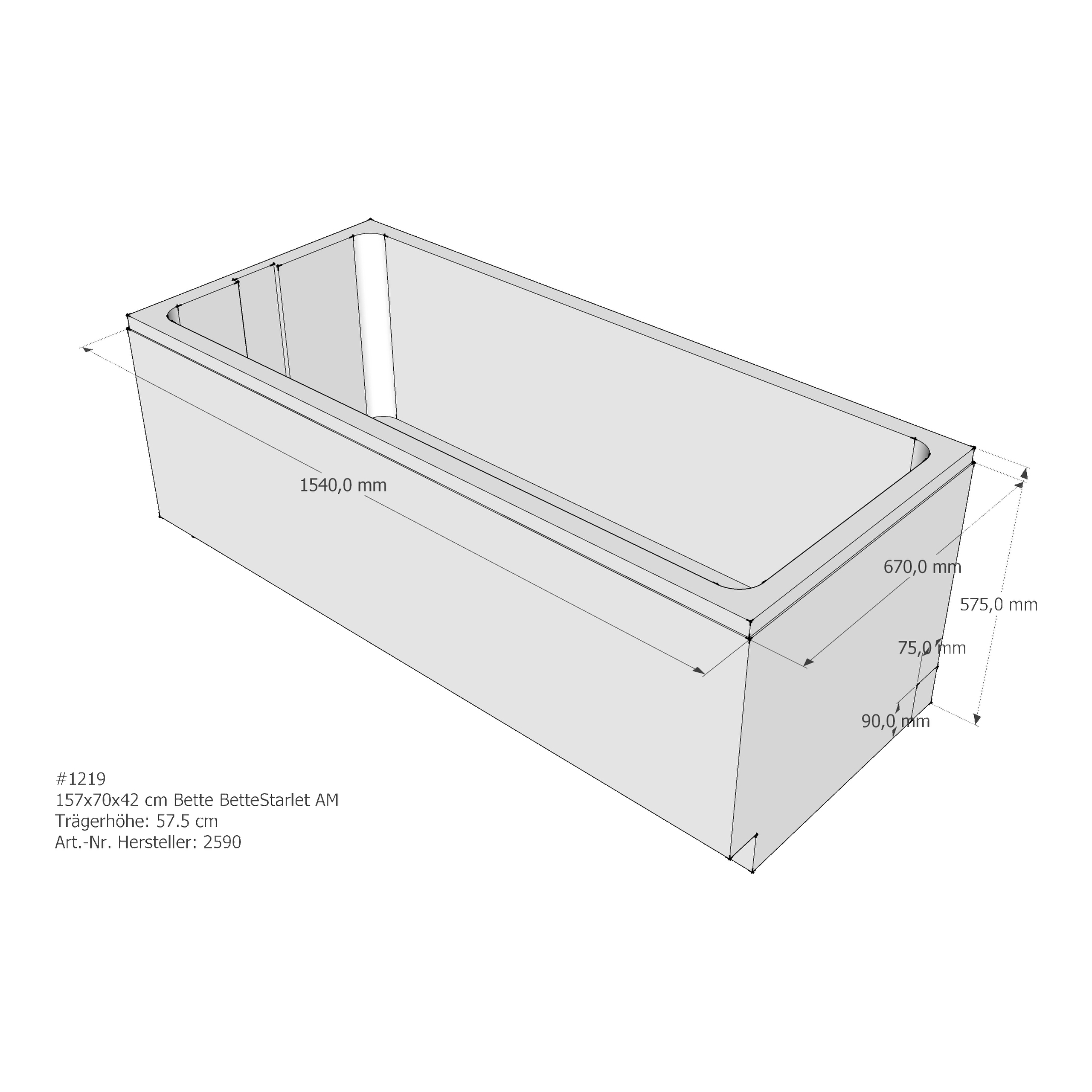 Badewannenträger für Bette Starlet 157 × 70 × 42 cm Breite: 70 cm / Länge: 157 cm Badewannenträger für Bette Starlet 157 × 70 × 42 cm Breite: 70 cm / Länge: 157 cm