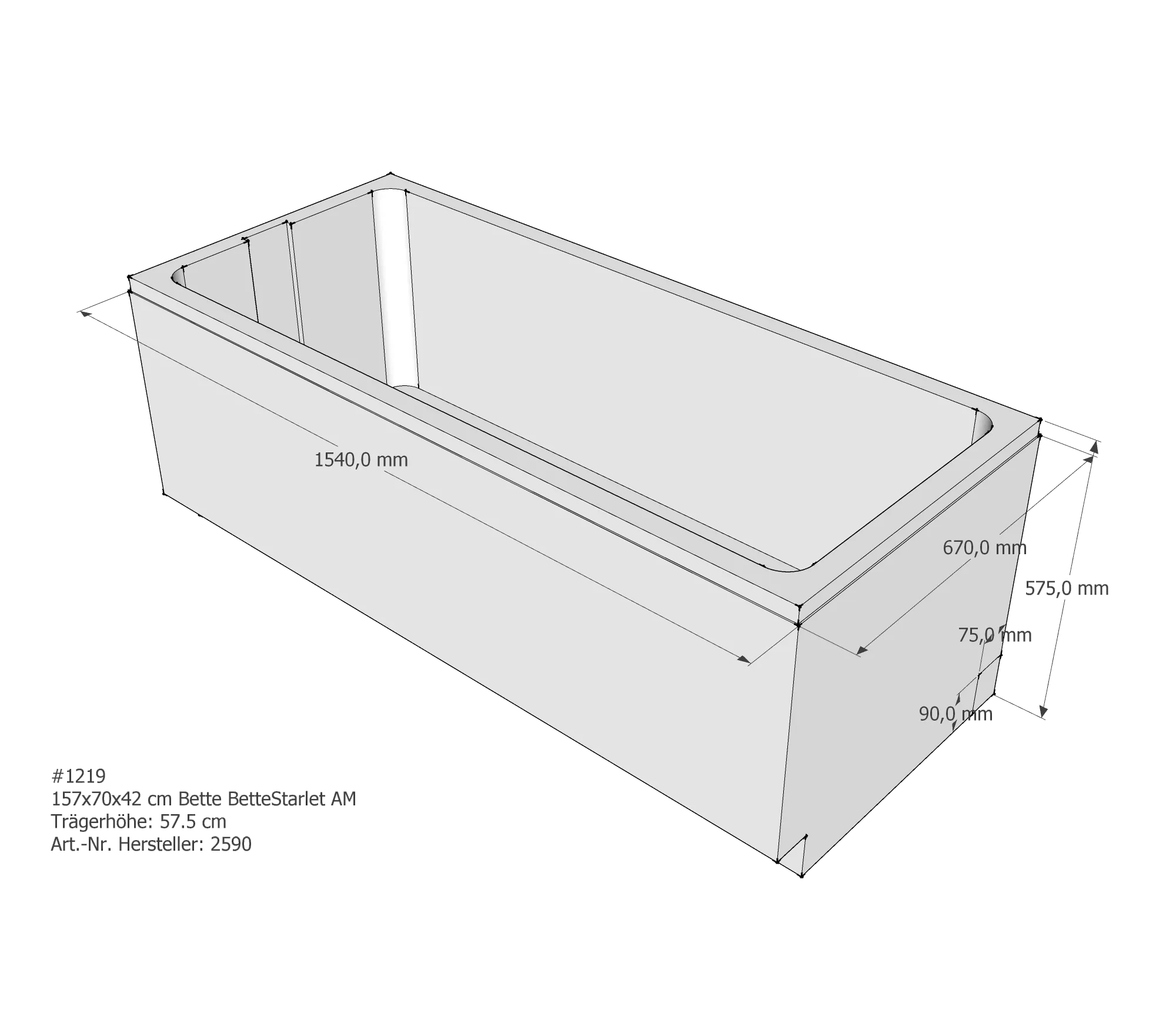 Badewannenträger für Bette Starlet 157 × 70 × 42 cm Breite: 70 cm / Länge: 157 cm Badewannenträger für Bette Starlet 157 × 70 × 42 cm Breite: 70 cm / Länge: 157 cm
