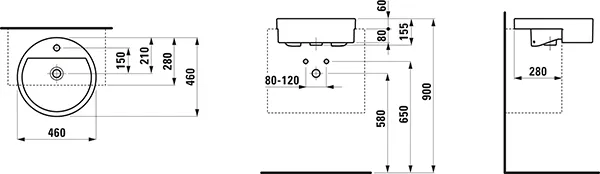 Halbeinbauwaschtisch LIVING CITY 460x460x155 rund 1 Hahnloch mit Überlauf weiß Halbeinbauwaschtisch LIVING CITY 460x460x155 rund 1 Hahnloch mit Überlauf weiß