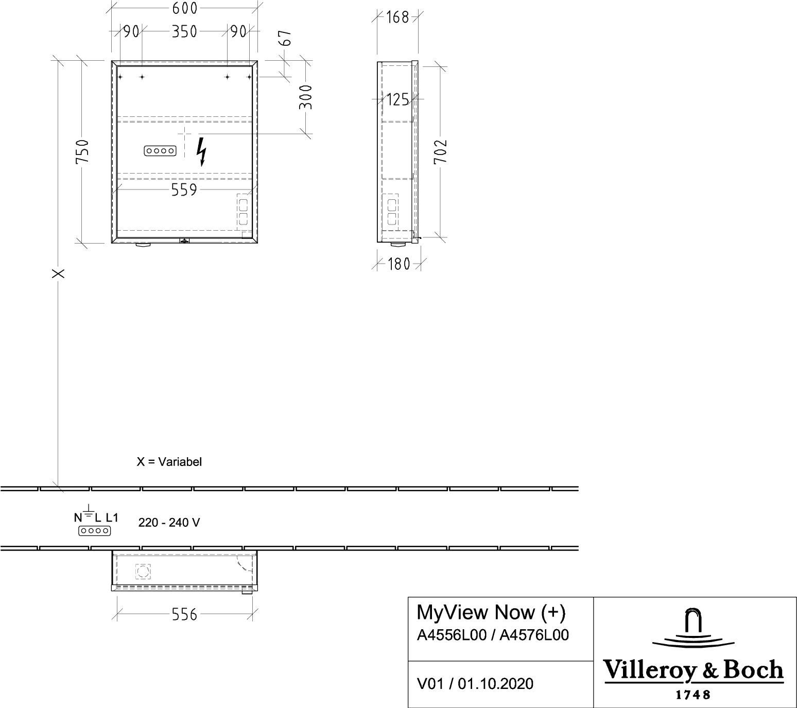 Villeroy & Boch My View Now Vorbau-Spiegelschrank A4576L 600x750x168mm mit Beleuchtung Villeroy & Boch My View Now Vorbau-Spiegelschrank A4576L 600x750x168mm mit Beleuchtung