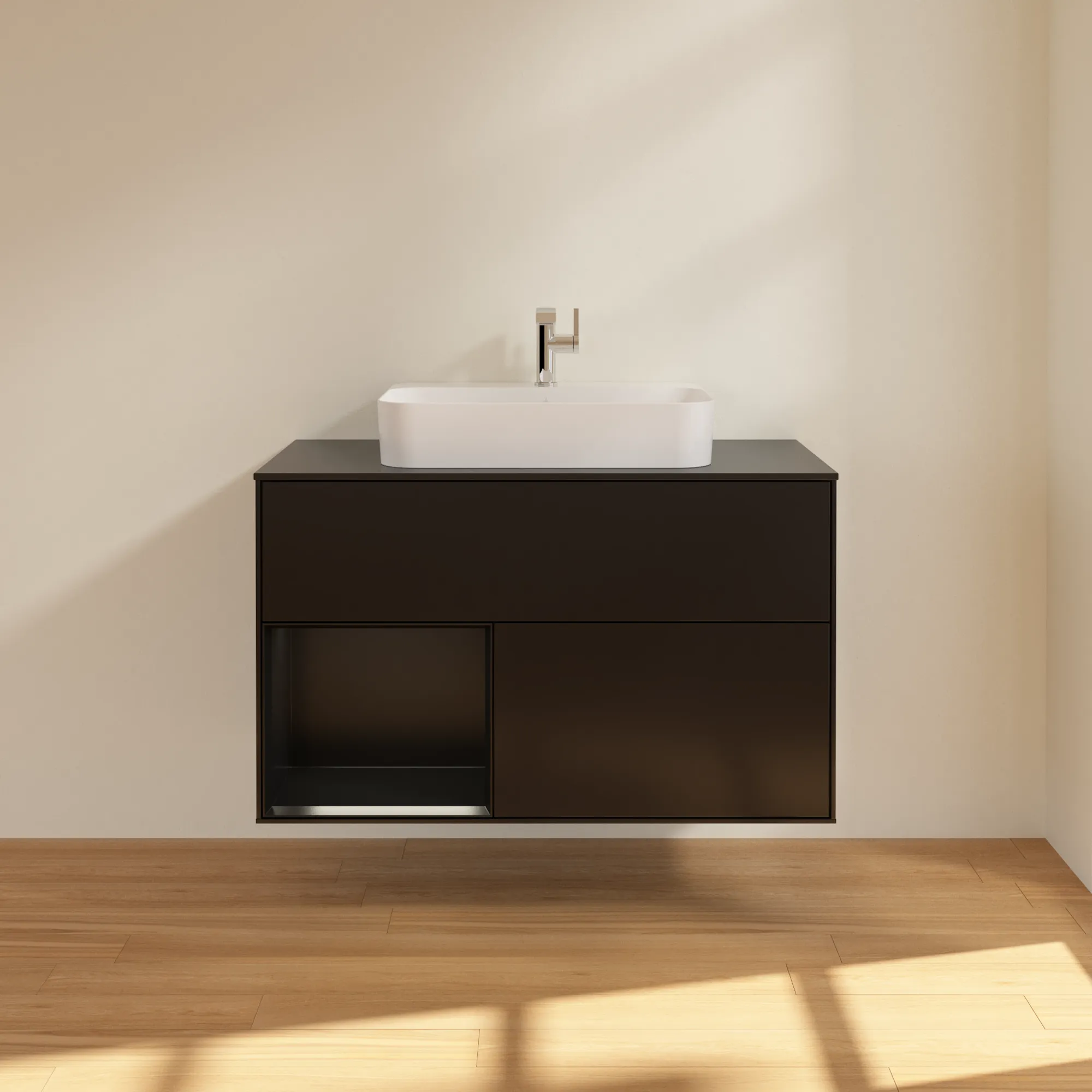 Villeroy & Boch Waschbeckenunterschrank Finion G36, 1000x603x501 mm, Black Matt Lacquer, mit Beleuchtung und SoftClosing Villeroy & Boch Waschbeckenunterschrank Finion G36, 1000x603x501 mm, Black Matt Lacquer, mit Beleuchtung und SoftClosing
