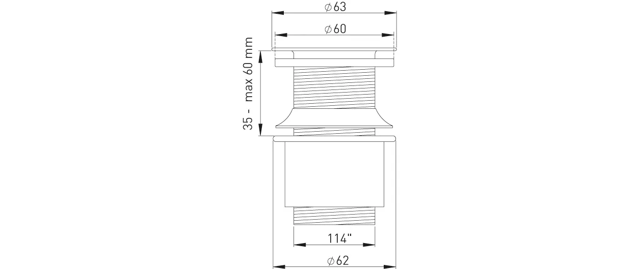 Frank Design-Schaftventil 1 1/4″x D=63mm ohne Überlaufschlitze, Schaftlänge 70 mm Frank Design-Schaftventil 1 1/4″x D=63mm ohne Überlaufschlitze, Schaftlänge 70 mm