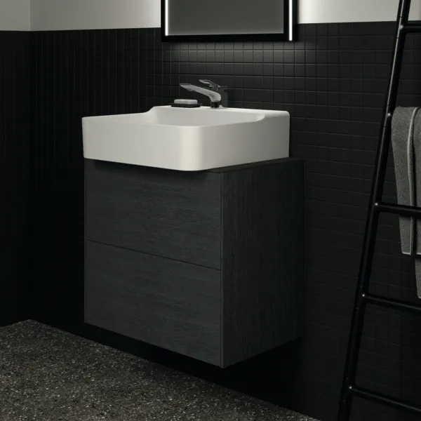 Waschtischplatte Conca, aus Keramik, 602x373x6mm, Marmor Noir Desir
