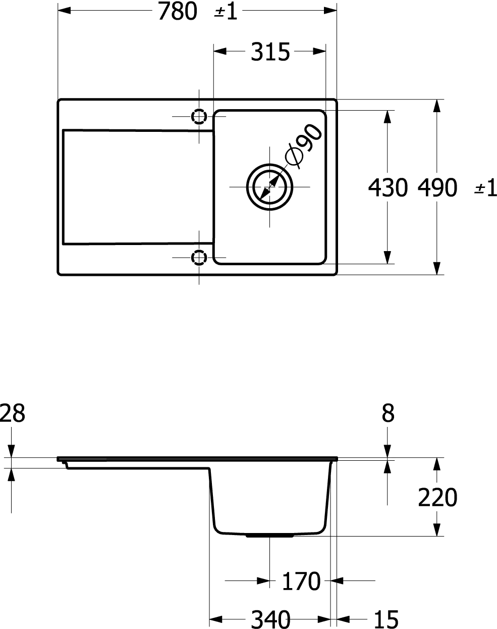Villeroy & Boch Siluet 45 Flat Spüle 33341F, flächenbündig, TitanCeram Graphite cplus