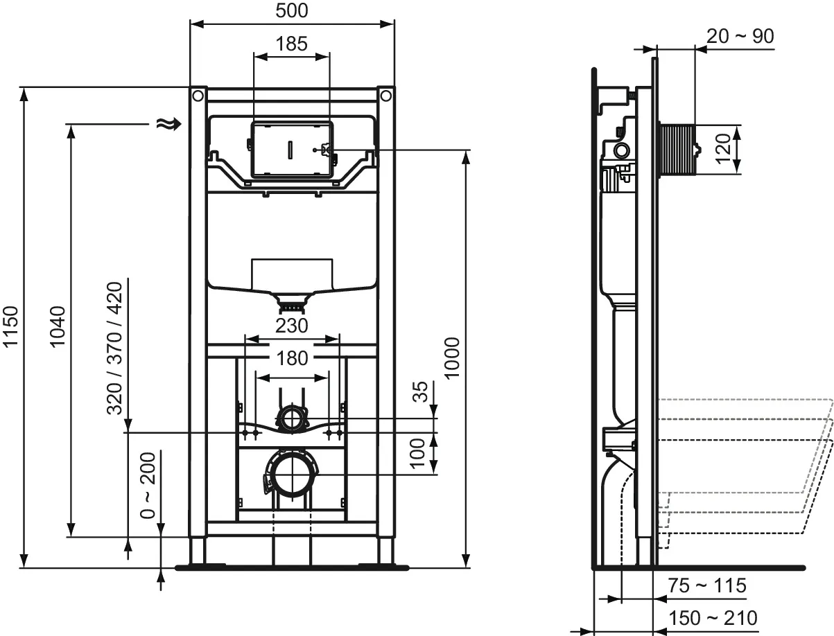Ideal Standard Vorwand-/Einbauelement für Toilette „ProSys“ 115 × 50 × 15 cm Ideal Standard Vorwand-/Einbauelement für Toilette „ProSys“ 115 × 50 × 15 cm