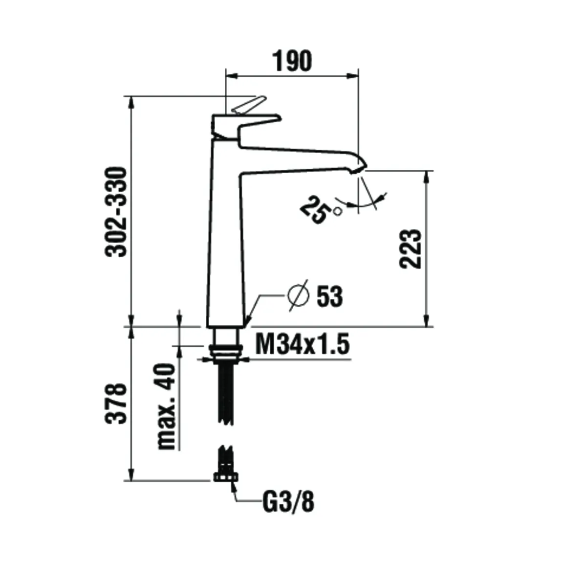 Laufen PURE HF901714 Einhebel-Waschtischmischer, hohe Ausführung, Festauslauf, 190mm Ausladung, 302mm Höhe, chrom Laufen PURE HF901714 Einhebel-Waschtischmischer, hohe Ausführung, Festauslauf, 190mm Ausladung, 302mm Höhe, chrom