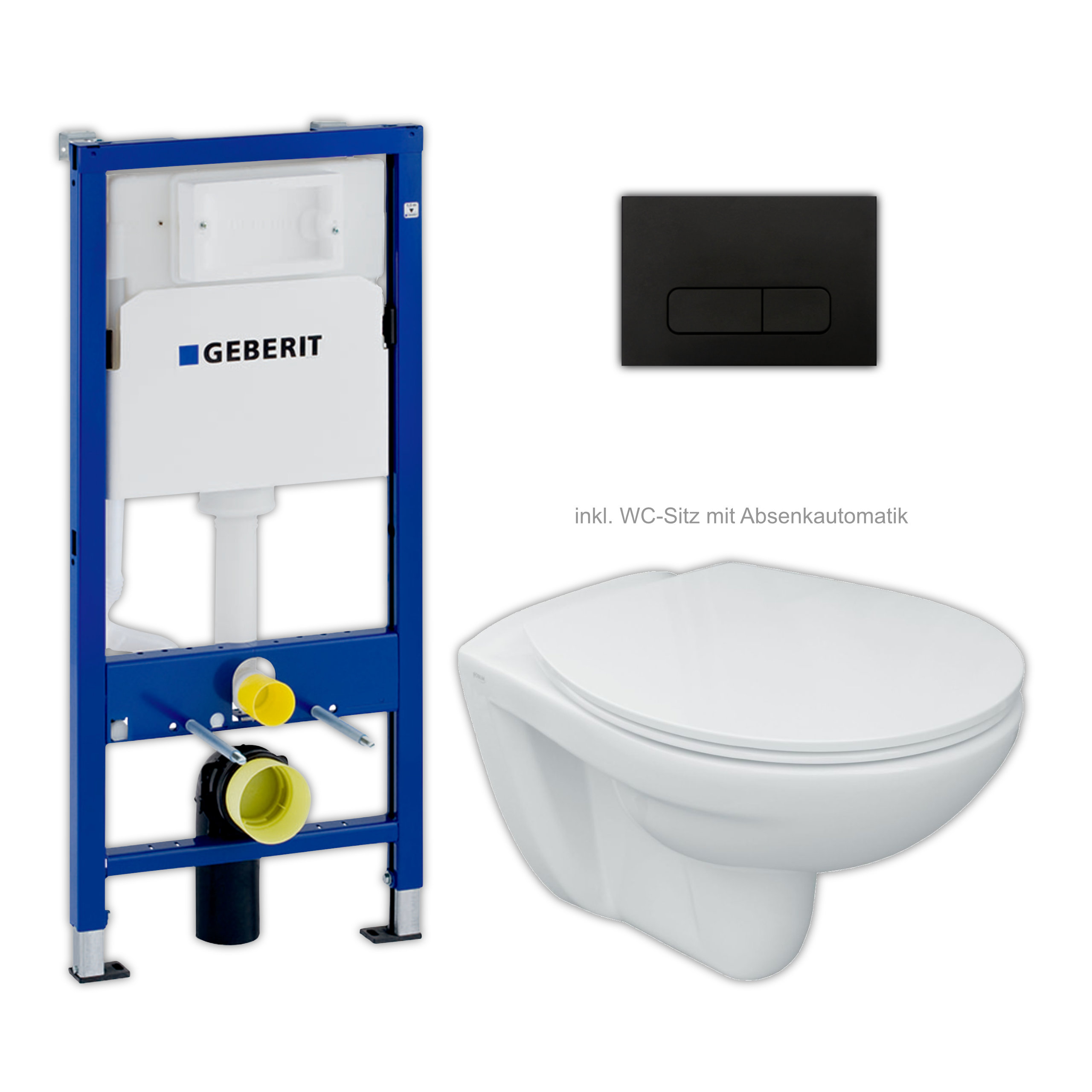 Set-WC Geberit UP100 mit Wand-WC inklusive Sitz und Betätigungsplatte schwarz Set-WC Geberit UP100 mit Wand-WC inklusive Sitz und Betätigungsplatte schwarz