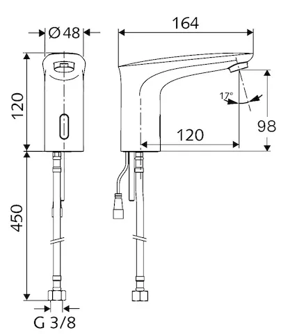 Waschtisch-Armatur MODUS E, Elektronisch, HD-K - Hochdruck Kaltwasser / vorgemischtes Wasser, Infrarot, Steckernetzteil 6 VDC, 100 - 240 VAC, 50 - 60 Hz, G 3/8 IG, chrom