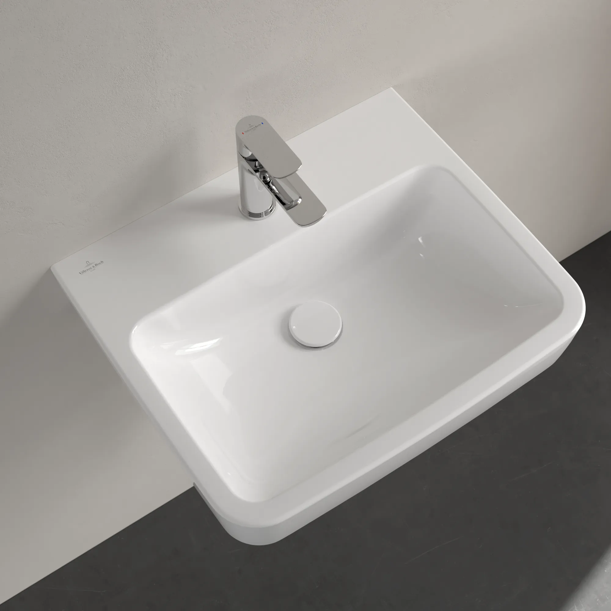 Villeroy & Boch O.novo Eck-Waschbecken, weiß Alpin CeramicPlus, 550 x 460 mm, Höhe 175 mm, Wandmontage, 3-Loch-Armatur Villeroy & Boch O.novo Eck-Waschbecken, weiß Alpin CeramicPlus, 550 x 460 mm, Höhe 175 mm, Wandmontage, 3-Loch-Armatur