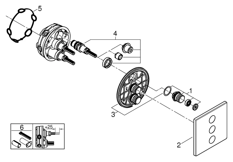Grohe Grohtherm SmartControl 3-fach Unterputzventil, Fertigmontageset für Rapido SmartBox, Wandrosette eckig supersteel Grohe Grohtherm SmartControl 3-fach Unterputzventil, Fertigmontageset für Rapido SmartBox, Wandrosette eckig supersteel