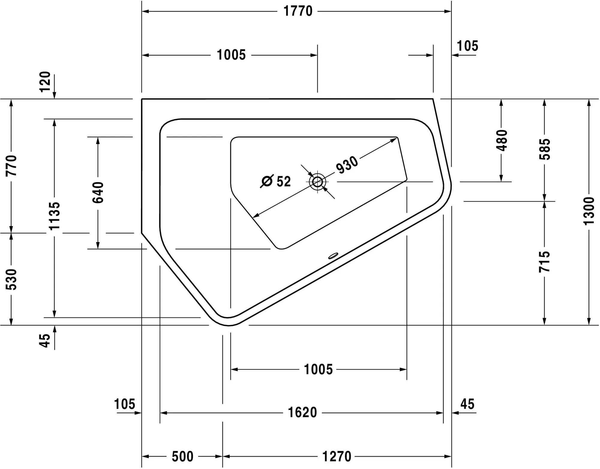 Duravit Badewanne „Paiova 5“ fünfeck 177 × 130 cm, links