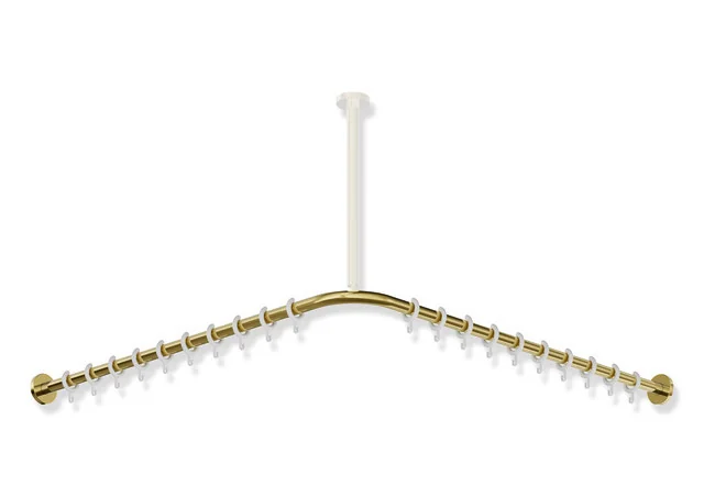 HEWI Vorhangstange System 900, Edelstahl PVD Gold glänzend, Achsmaß 987 x 987 mm, 20 Ringe aus POM, kürzbar