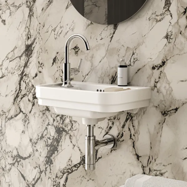 Waschbecken „Calla“ 50 × 32 × 18 cm, Hahnlochposition links Waschbecken „Calla“ 50 × 32 × 18 cm, Hahnlochposition links