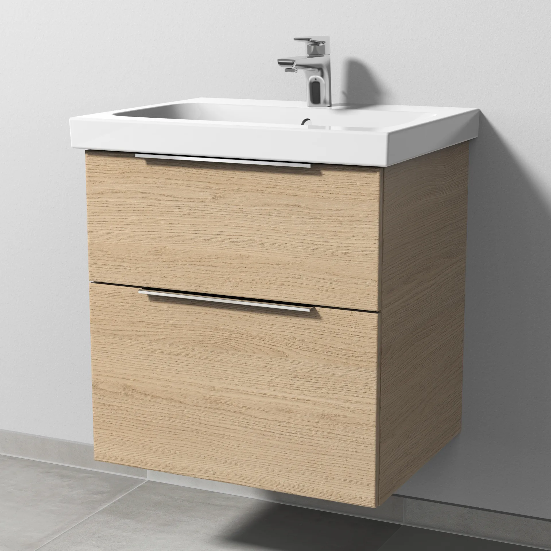 Sanipa Waschtischunterschrank „3way“ passend zu Keramik-Waschtische iCon Light von Geberit 560 × 591 × 462 mm in Eiche Nordic, Becken mittig, mit