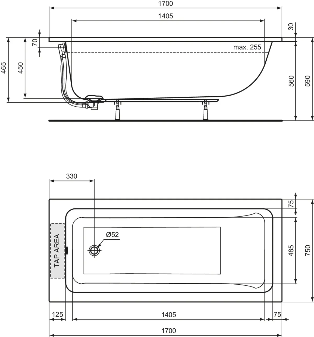 Ideal Standard Badewanne „LaDolceVita“ 75 × 170 cm