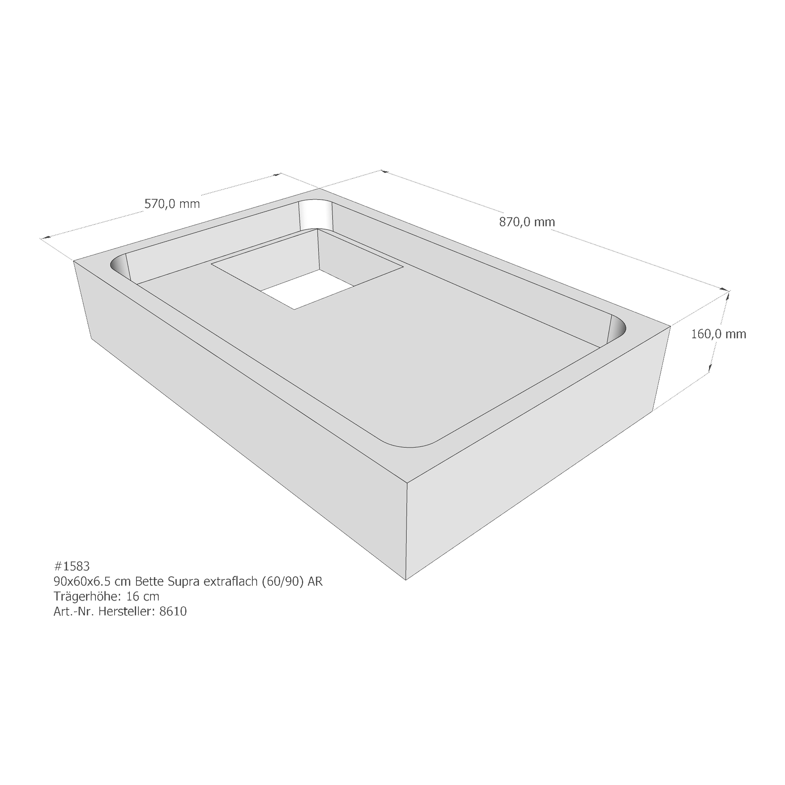 Duschwannenträger Bette BetteSupra (extraflach) 90x60x6,5 cm AR210