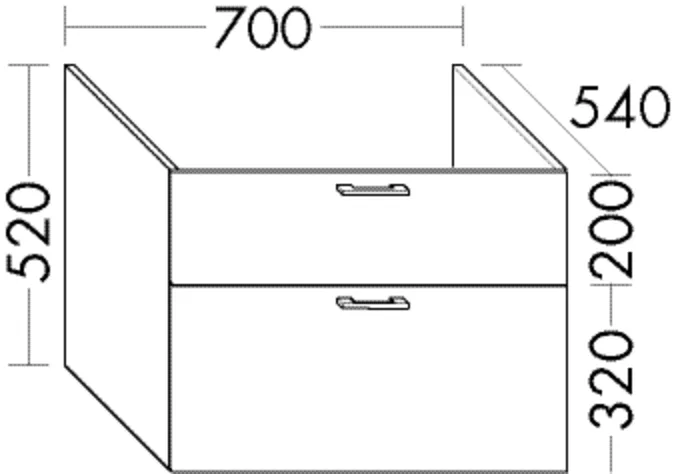 Burgbad Waschtischunterschrank Sys30, 700 mm breit, 520 mm hoch, 540 mm tief, 1 Schublade oben, 1 Auszug unten, inkl. Raumsparsiphon