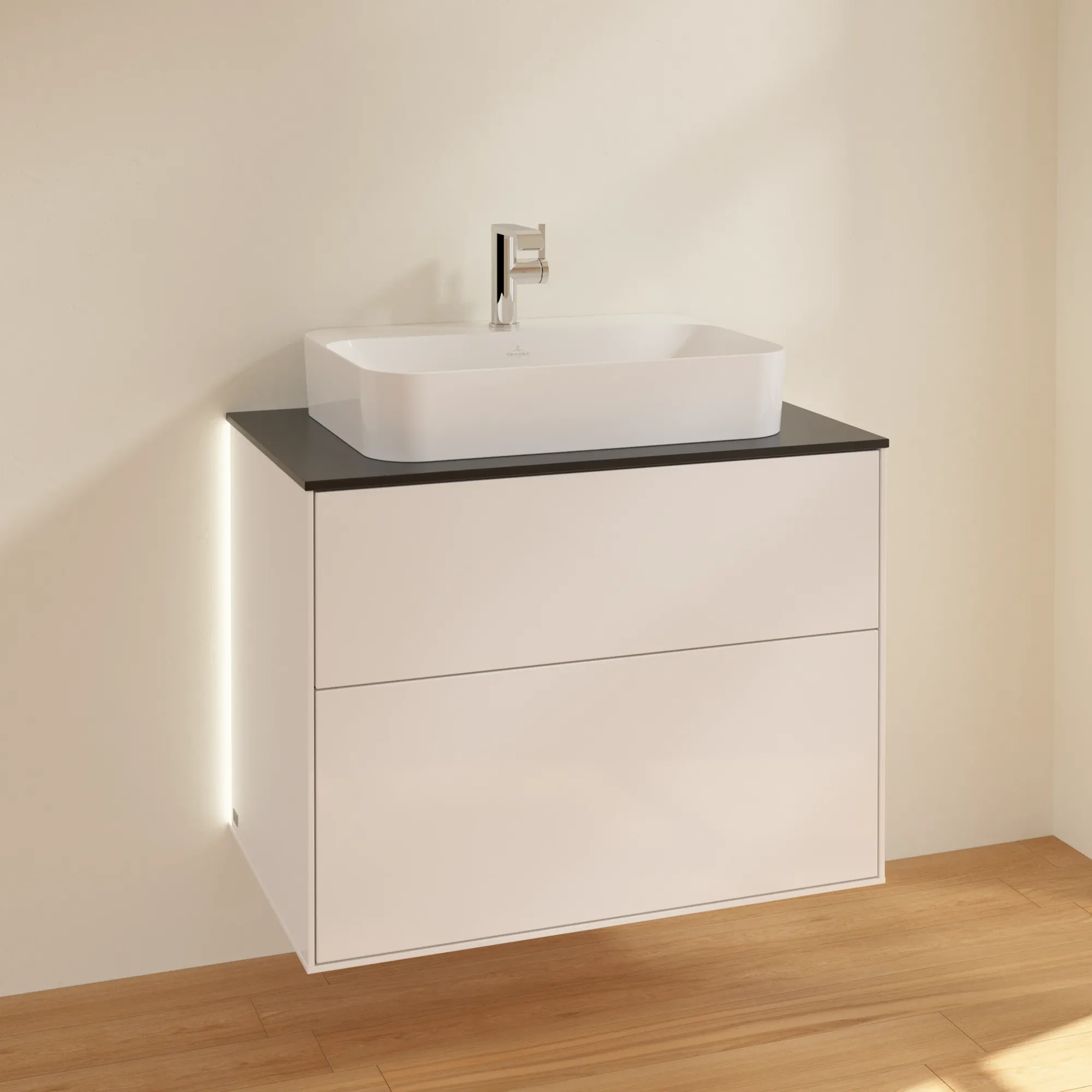 Villeroy & Boch Finion Waschbeckenunterschrank G34 800x603x501mm Glossy White Lacquer / Glass Black Matt Villeroy & Boch Finion Waschbeckenunterschrank G34 800x603x501mm Glossy White Lacquer / Glass Black Matt